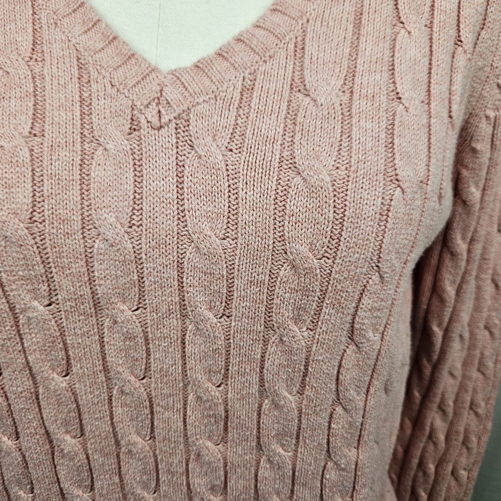 St. Johns Bay Womens Cable Knit Sweater‎ Pink Med Coquette Feminine Fisherman - Picture 3 of 5